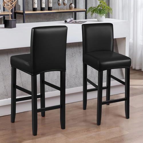 Image of YISUN Bar Stool Covers, Stretch Waterproof PU Bar Stool Slipcover Removable Washable Bar Stool Chair Covers, High Chair Cover with Elastic Bands (2 Pack, Black)