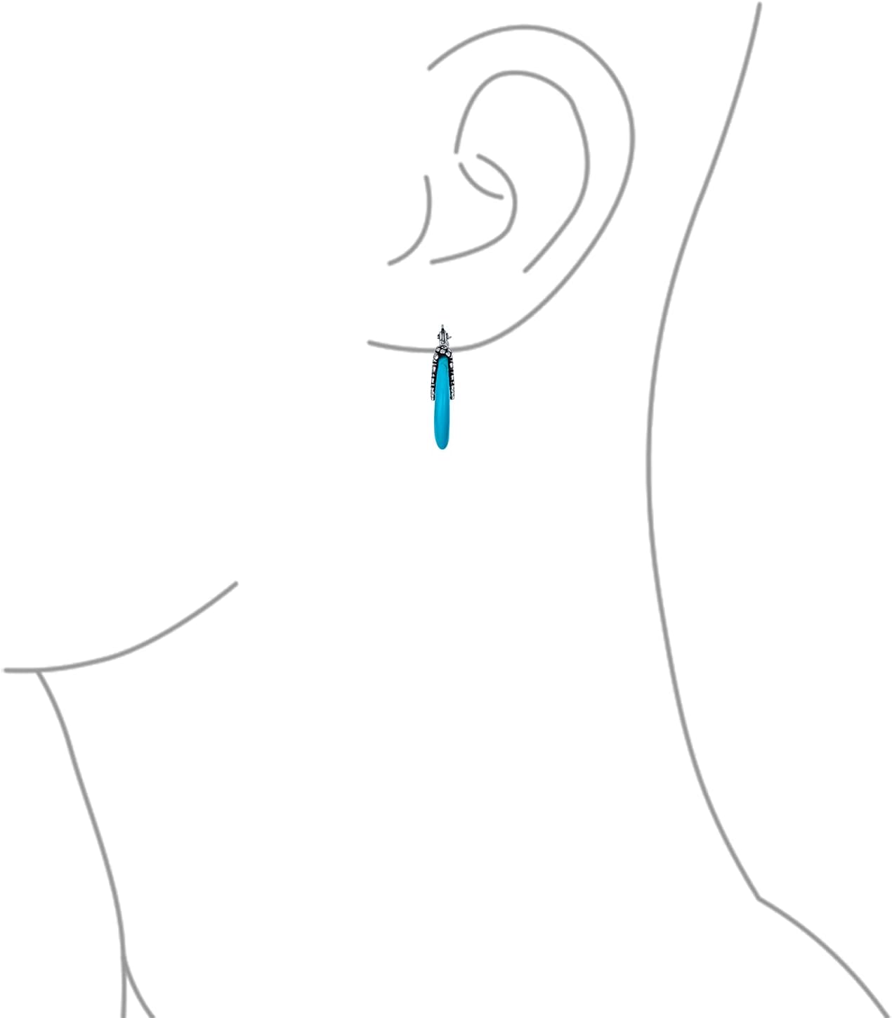 Boho Western Tribal Style .925 Sterling Silver Hoop Earrings for Women with Onyx Turquoise Lapis Lazuli Gemstones Caviar Bead Milgrain Oxidized Half Crescent Design