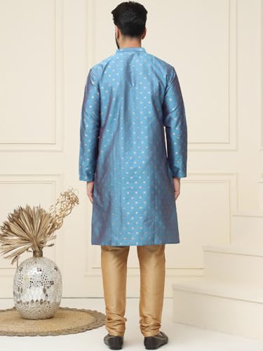 Image of SOJANYA (Since 1958 Men's Silk Blend Booti Kurta with Gold Churidaar Pyjama