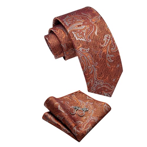Image of YourTies Silk Paisley Floral Tie and Pocket Square Cufflinks with Lapel Pin Sets for Men 5PC Wedding Party