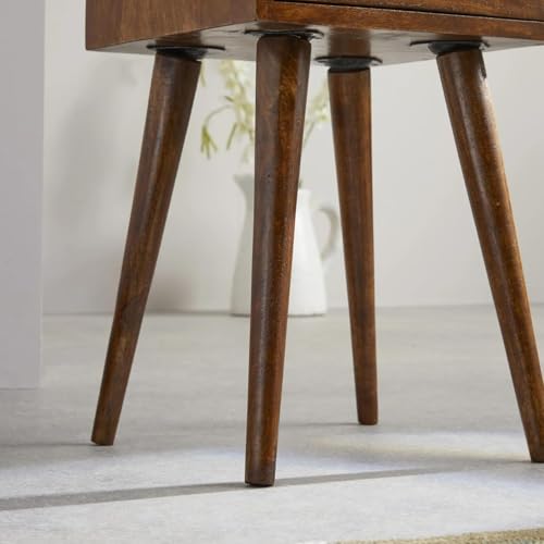 Image of CRAFT D ARTS Solid Wood Bedside Table for Bedroom| Wooden Bedside Nightstand Table with 1 Drawer & Open Shelf Storage | Modern End Table for Home & Living Room, Dark Natural Finish