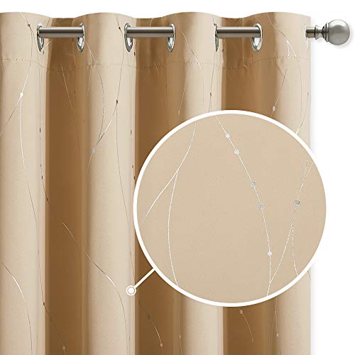 StangH Grommet Thermal Curtains for Kids - Silver Wave Line Dots Pattern Room