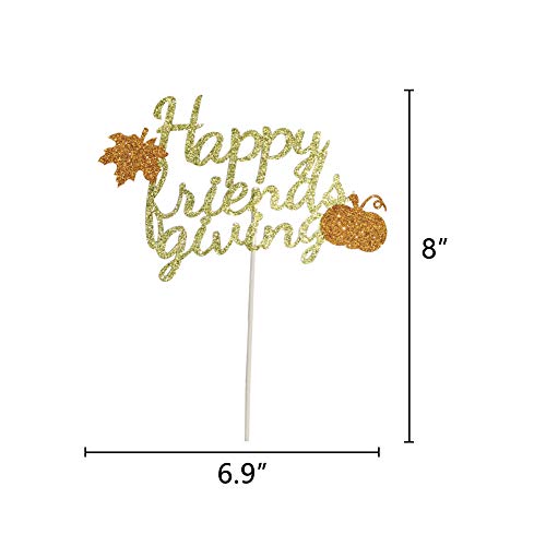 Happy Friendsgiving Cake Topper Glitter Thanksgiving Decoration Autumn Fall Harvest Maple Pumpkin Picks Holiday Friends Party Supplies #TOP1