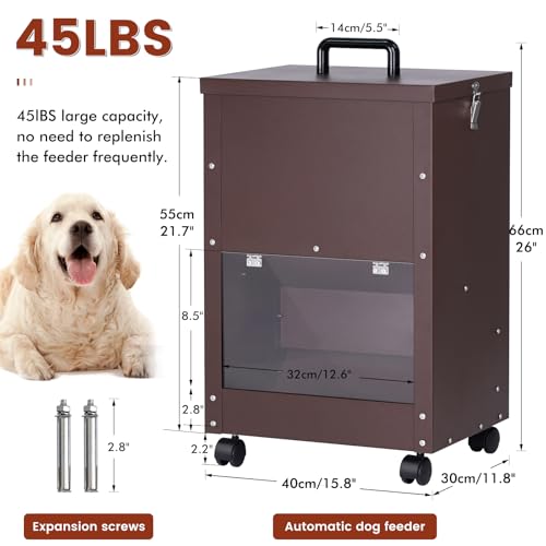Automatic Dog Feeder Large Breed Outdoor 45lbs Dog Food Dispenser for Large Dogs Self Feeding Galvanized Metal Dogs Pets Feeder Gravity Food Feed with Wheels (Brown) - Image 4
