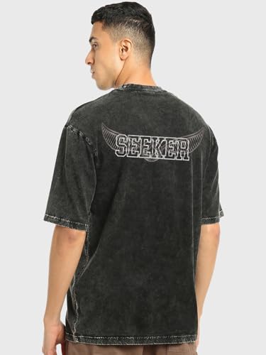 Image of Bewakoof Official Harry Potter Merchandise Men's 100% Cotton 220 GSM Graphic Print Oversized Fit Round Neck T-Shirt