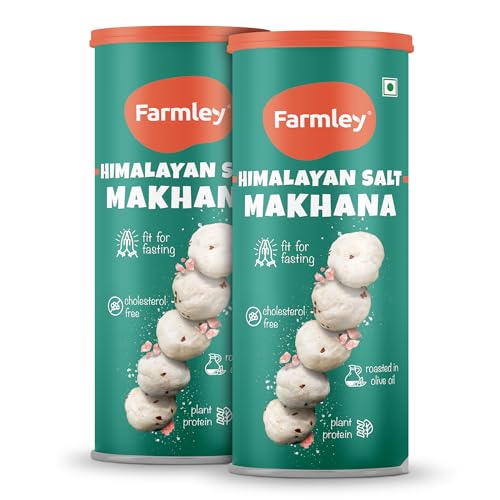 Image of Farmley Roasted Makhana, Himalayan Salted Flavour | 77g Each | Healthy Snack Roasted in Olive Oil | Guilt-Free & Crunchy Munchies | Pack of 2