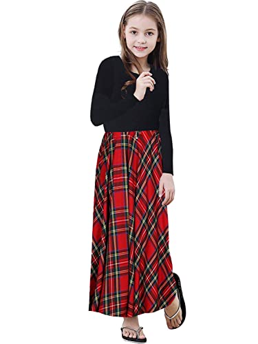 KYMIDY Girl Maxi Dress Kids Casual Buffalo Check Plaid Long Sleeve Dresses with Pockets(6-14yrs)2