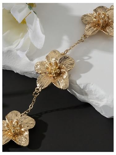 Verdusa Women's Retro Vintage Floral Bracelet Gold Chain Adjustable Cuff Bracelets Accessories4
