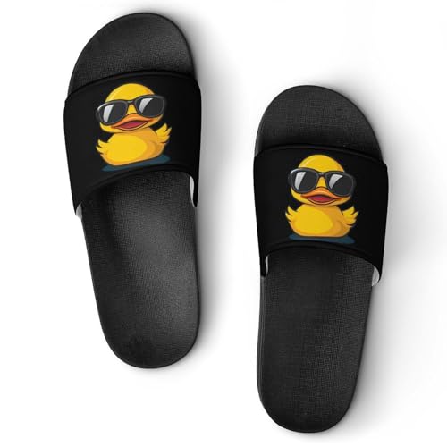 Yellow Rubber Duck in Glasses Slippers for Women Men Indoor Outdoor PVC Shower Shoes Non Slip Soft Sole Home Slides