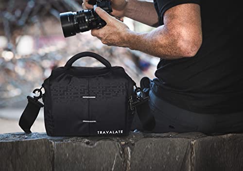 Image of TRAVALATE Polyester Black Classic Dslr Camera Shoulder Bag Case With Adjustable Shoulder Strap, Compatible For Nikon, Canon, Sony Mirrorless Cameras | Waterproof | Breathable Mesh | Anti-Shock