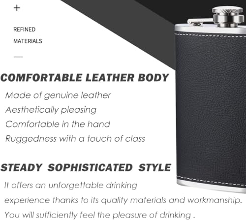 Image of Hip Flask 8oz,Alcohol Flask 304 Stainless Steel Flagon Black Hip Flask Leakproof Whiskey Flask with Leather Wrapped Cover,Portable Pocket Whisky Flaskk