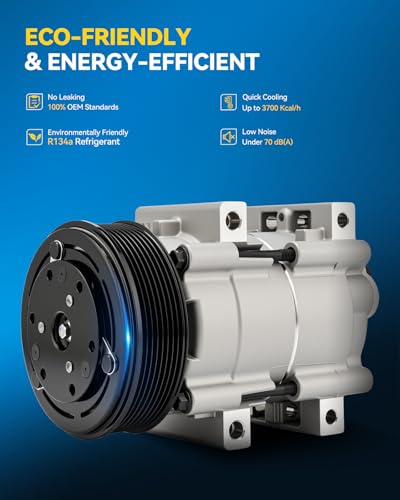 Image of PHILTOP 58161 AC Compressor Compatible with F250 /F350 /F450 /F-550 Super Duty 7.3L 1999-2003, Thunderbird 1989-1995, Cougar 1989-1990, Air Conditioning Compressor with Clutch