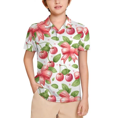 Boys' Classic Polo Shirts Short Sleeve Moisture-Wicking Golf & Tennis Shirts for Youth Teens Cartoon Cherries