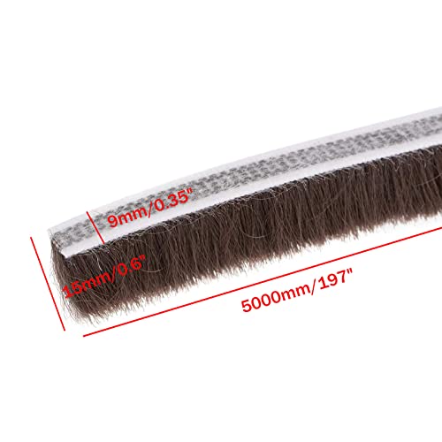 Ta-Vigor Weather Stripping 0.6" Width X 0.35" Thickness (197" Length), Felt Pile Brush Weather Stripping With Adhesive Backing For Window Door Seal Strip (5000Mm X 15Mm) Brown #TOP1