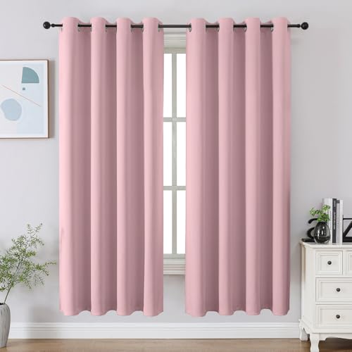 CUCRAF Blackout Curtains 63 inch Length 2 Panels Set, Room Darkening Drapes for Living Room Bedroom, Thermal Insulated Light Blocking Grommet Window Curtain (W52 x L63 Inch, Light Pink)