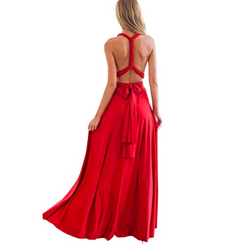 IBTOM CASTLE Femme Robe Longue de Cérémonie Chic Robe Ado Multi-Style Sexy Taille Haute sans Manche Robe Fille du0092Eté Bandage de Soirée Cocktail Demoiselle d'honneur Mariage Fête Aniversaire Rouge M