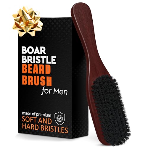 LIBERHAUS Beard Brush - 100% Boar Bristle - Men's Beard Straightener & Cleaner - Wooden Handle - Detangling & Styling - Men's Grooming