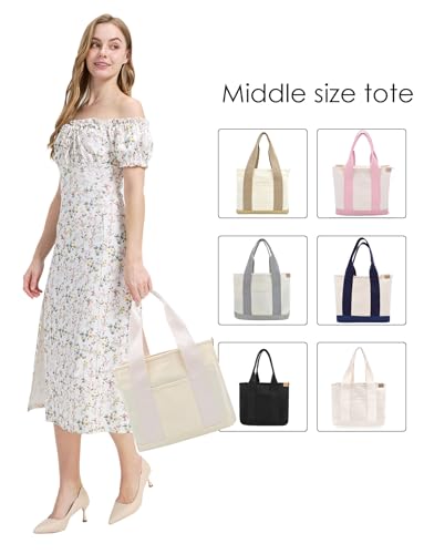Image of TeeYee 16oz Canvas Tote Bag Casual Multi pockets Handbags Large Capacity Shopping Shoulder Bag with Pocket Bags Work Purses