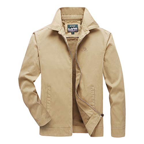 Preisvergleich Produktbild MAYOGO Herren Jacke Fliegerjacke Übergangsjacke Bomberjacke Militär Piloten Jacket Verschlussknopf Softshelljacke Sweatjacke für Winter Herbst Frühling Große Größen (Khaki, L)