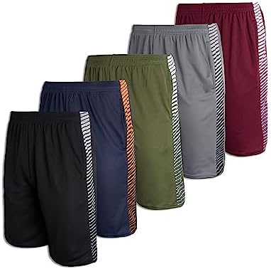 5 Pack: Big Boys Girls Youth Clothing Knit Mesh Active Athletic Performance Basketball Soccer Lacrosse Tennis Exercise Summer Gym Golf Running Teen Running Shorts Quick Dry Fit Knit- Set 14, XL(18/20)