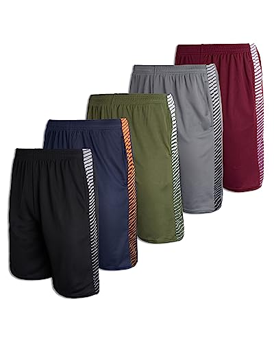 5 Pack: Big Boys Girls Youth Clothing Knit Mesh Active Athletic Performance Basketball Soccer Lacrosse Tennis Exercise Summer Gym Golf Running Teen Running Shorts Quick Dry Fit Knit- Set 14, Xl(18/20) #TOP1
