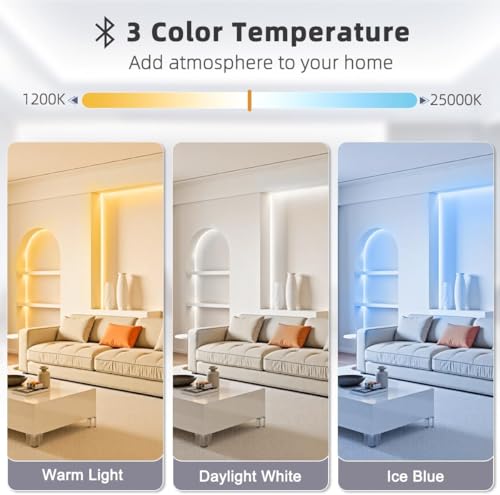 Tenmiro White LED Strip Lights 30ft (1200 LEDs) Super Bright 25000K Daylight White, 3Color Temperature Dimmable with Smart App & Remote Control for Bedroom Kitchen Commercial Home Lighting Decor — view 3