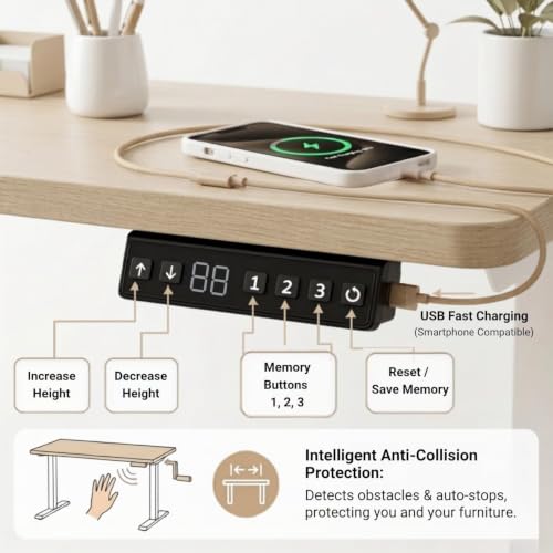 Image of Height Adjustable Desk Frame - Electric Standing Desk Base with Anti-Collision, Low Noise Motors, Best for Work from Home (White, Dual Motor - L Shape)