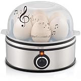 Elite Gourmet EGC855SS Easy Egg Cooker, 7-Egg Capacity, Soft, Medium, Hard-Boiled, Omelets, Poached Eggs, Plays Melody when Done, Auto Shut-Off, Measuring Cup, Stainless Steel
