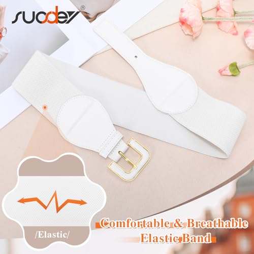 SUOSDEY Wide Waist Belt for Women Dresses Elastic Chunky Belt with Gold Buckle Fashion Thick Stretchy Ladies Belt — view 5