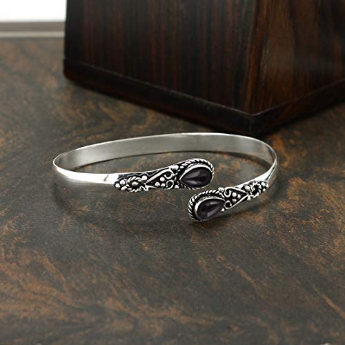 Pear Shape Natural Gemstones Bangle for Women - 925 Sterling Silver Plated Handmade Cuff Bracelet - Birthstone Adjustable Open Bangle Jewelry - Gift for Wedding Anniversaries Valentine's Day Christmas4