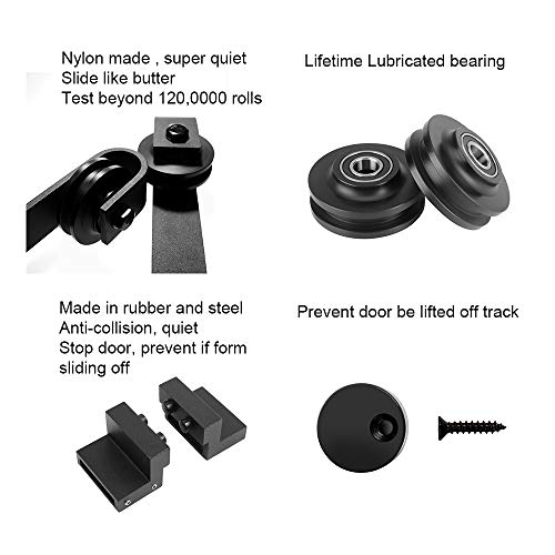HOCONNIE 6FT/183cm Sliding Barn Door Hardware Kit Barn Door Kit Sliding Door Track for Coincide Double Door - Image 3