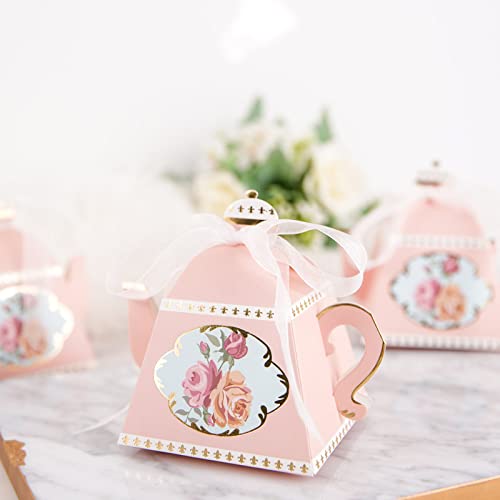 Tableclothsfactory 25 Pack | 4" Mini Teapot Favor Boxes Dusty Rose Tea Time Gift Box with Ribbon