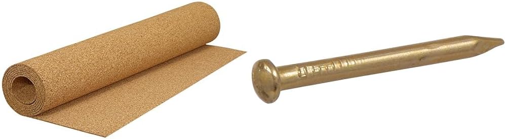 QEP 72000Q Tile, 1/4 in Roll, Brown, 200 Sq Ft & Hillman Brass-Plated Escutcheon Pins 3/4" x 16GA (532629)