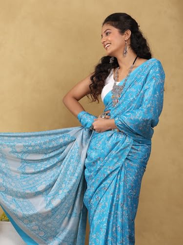 Image of Garden Vareli Floral Print Crepe Saree With Unstitched Blouse Piece