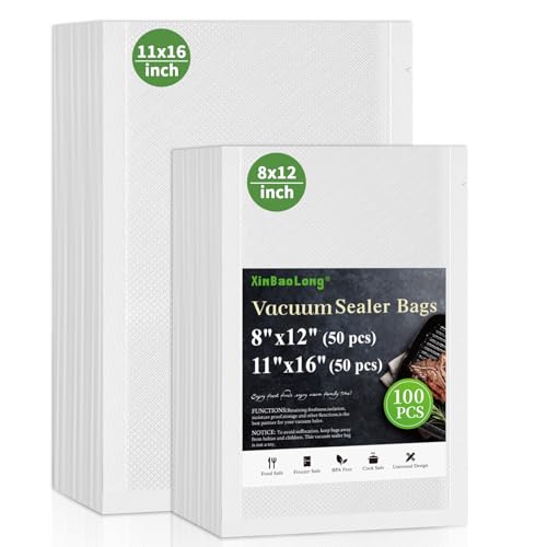 Image of Vacuum Sealer Bags, 11 inchx16 inch Gallon & 8 inchx12 inch Quart, 100 Pcs | Commercial Grade, BPA Free, Sous Vide Cooking, Puncture Prevention, Customized Size, Kitchen Essentials