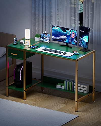 Minosys Gaming Computer Desk With Storage,Monitor Stand 47” Small, Writing Desk For 2 Monitors, Adjustable Storage Space, Modern Design Corner Table For Home Office, Green. #TOP2