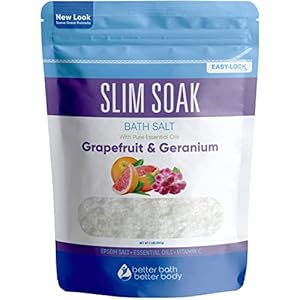 Slim Soak Bath Salt 32 Ounces Epsom Salt with Natural Grapefruit, Geranium and Orange Essential Oils Plus Vitamin C in BPA Free Pouch with Easy Press-Lock Seal