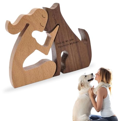 ZEPIQOR Escultura de madera para perros - Decoraciones de madera tallada - Marrón - Clásico