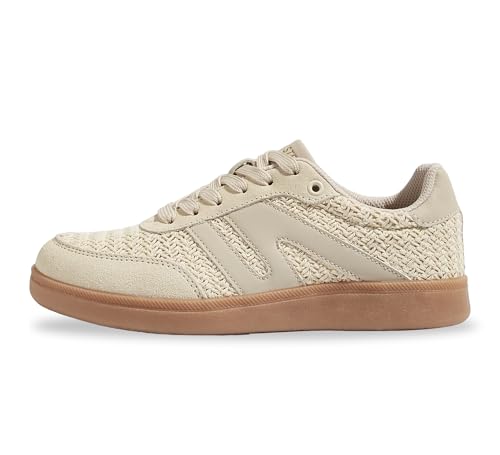 Image of LUCKY STEP Women Retro Gum Sole Fashion Sneakers | Genuine Leather Classic Tennis Skate Walking Shoes Anti Slip Trainers