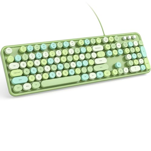 Image of KNOWSQT Wired Computer Keyboard - Green Colorful Full-Size Round Keycaps Typewriter Keyboards for Windows, Laptop, PC, Desktop, Mac