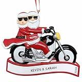 Personalized Motorcycle Mr & Mrs Claus Couples Christmas Ornament (Kool Santa and Miss Claus)