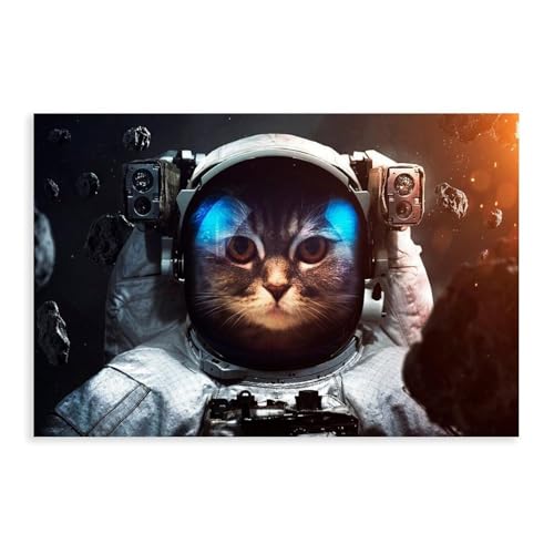 Poster chat astronaute en toile originale, idée cadeau pour chambre