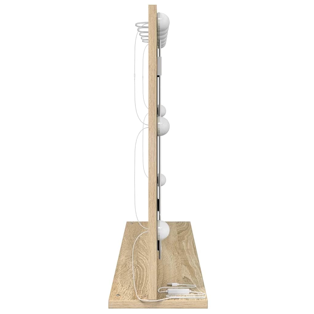 Lustro umywalkowe LED z ciepłym białym światłem, prostokątne, dąb Sonoma, 80 x 55 x 18 cm, fornirowane drewno i szkło, do łazienki, sypialni, korytarza, energooszczędne, nowoczesne wzornictwo