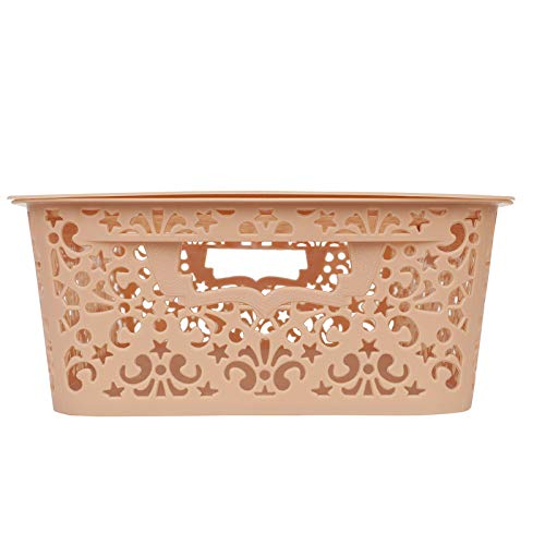 Image of Cutting Edge Essentials Plastic Storage Baskets /Shelf /Turkish Rack with Lid - Set of 2 for Fruit Vegetable Bathroom Stationary Home Basket with Handle (Beige, Medium)