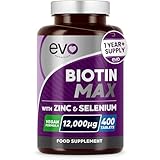 Biotin Max with Zinc & Selenium | High Strength Vitamins & Minerals to Support Hair, Skin & Nail Health | Vegan Food Supplement Complex | 400 Tablets for a 13 Month Supply | UK Made by EVO Nutrition