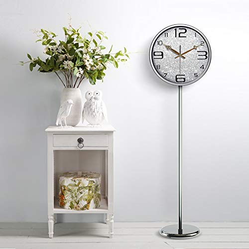 Weeday Home Floor Clocks Living Room/Creative Mute Clock/Floor Clock/Standing Clock/Matte Gold Sand Flash Dial Quartz Clock Decoration (Color : Silver, Size : 35Cm Diameter) #TOP2