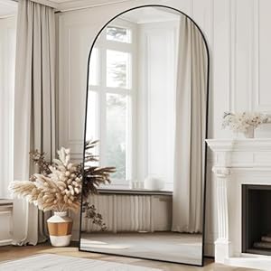 antok Ganzkörperspiegel, 210 x 114 cm Gewölbter Standspiegel Groß in Voller Länge, Wandspiegel mit Aluminiumlegierung Rahmen und Bruchsichere Glas, Bodenspiegel für Wohnzimmer, Ankleide, Black