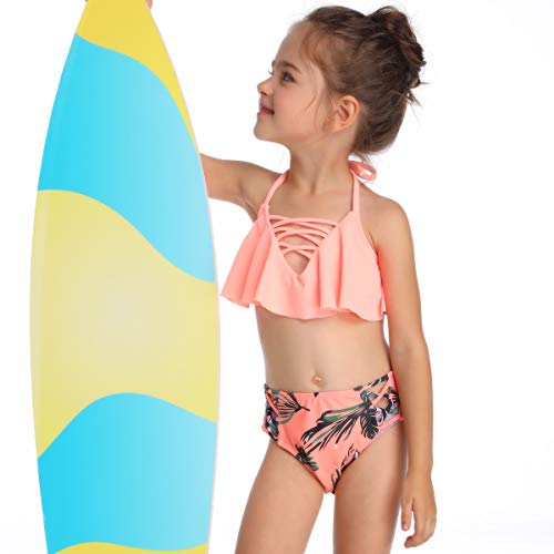 Image of Girls One Piece Bathing Suit Hawaiian Ruffle Swimsuits Kids Beach Swimwear for Vacation 2-14 Years