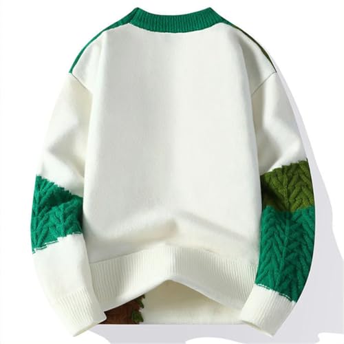 Men's Round Neck Splicing Casual Pullover Sweater Casual Thick Warm Loose Knit Sweater3