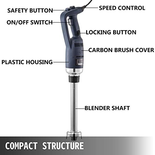 VEVOR Commercial Immersion Blender 350W Power, Hand Held Mixer with 9.8-Inch 304 Stainless Steel Removable Shaft, Electric Stick Blender Variable Speed 4000-16000RPM - Image 3